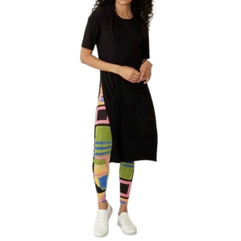 New Marallis Black Long Tunic T-shirt with Side Slits Size Medium bin 4A